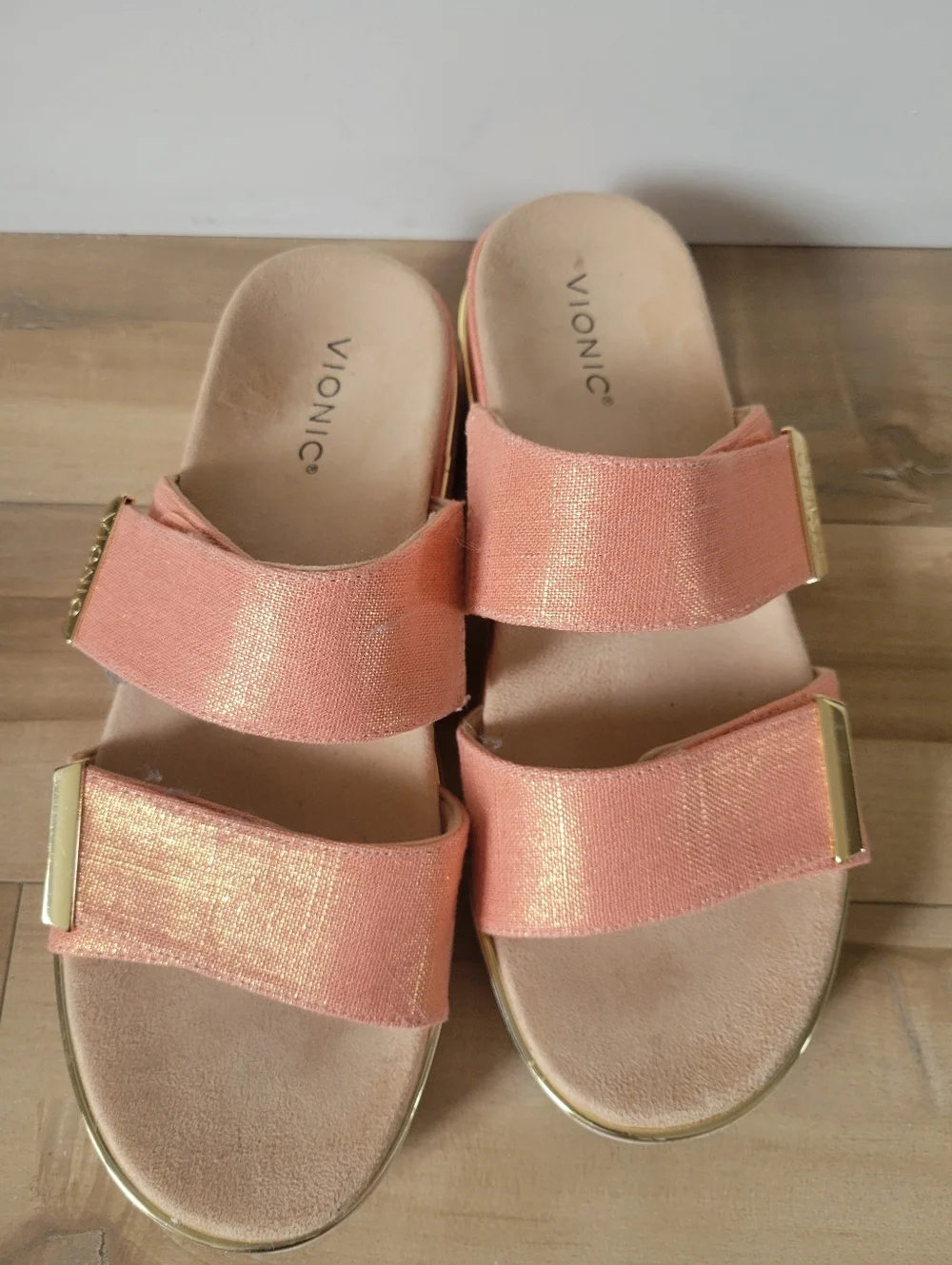 Vionic Women's Brandie Slide Roze Pink Linen Metallic Sandal Size 10 - Picture 3 of 8